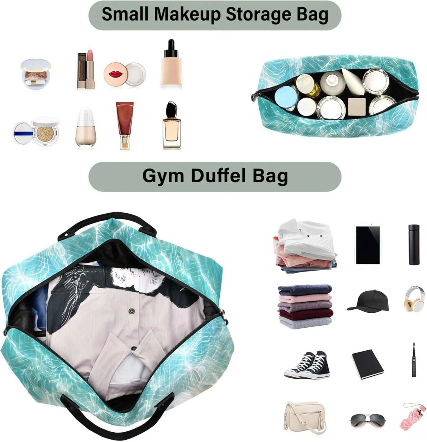 Beach Seashell Starfish Duffle Travel Bag Cosmetic Bag Set of 2, Print Women Luggage Bag Weekender Travel Bag