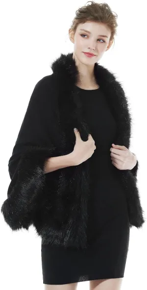 BEAUTELICATE Faux Fur Shawl Wrap Stole Shrug Bridal Winter Wedding with Hook