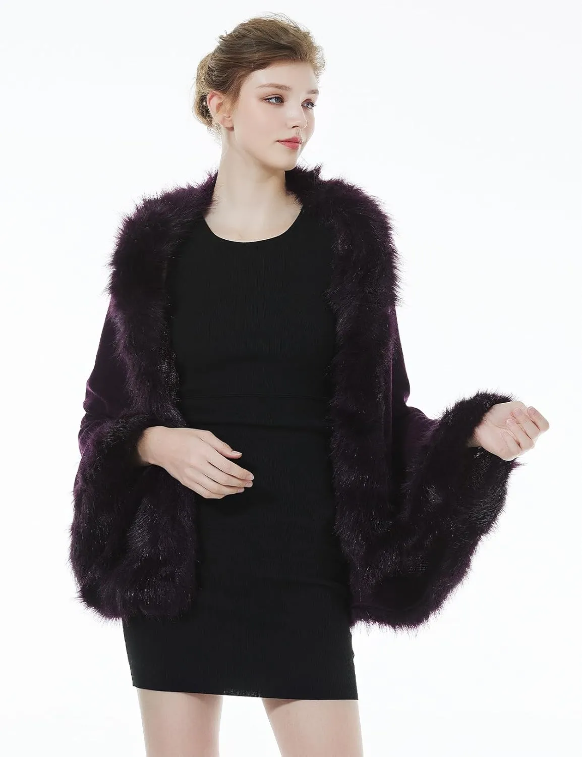 BEAUTELICATE Faux Fur Shawl Wrap Stole Shrug Bridal Winter Wedding with Hook