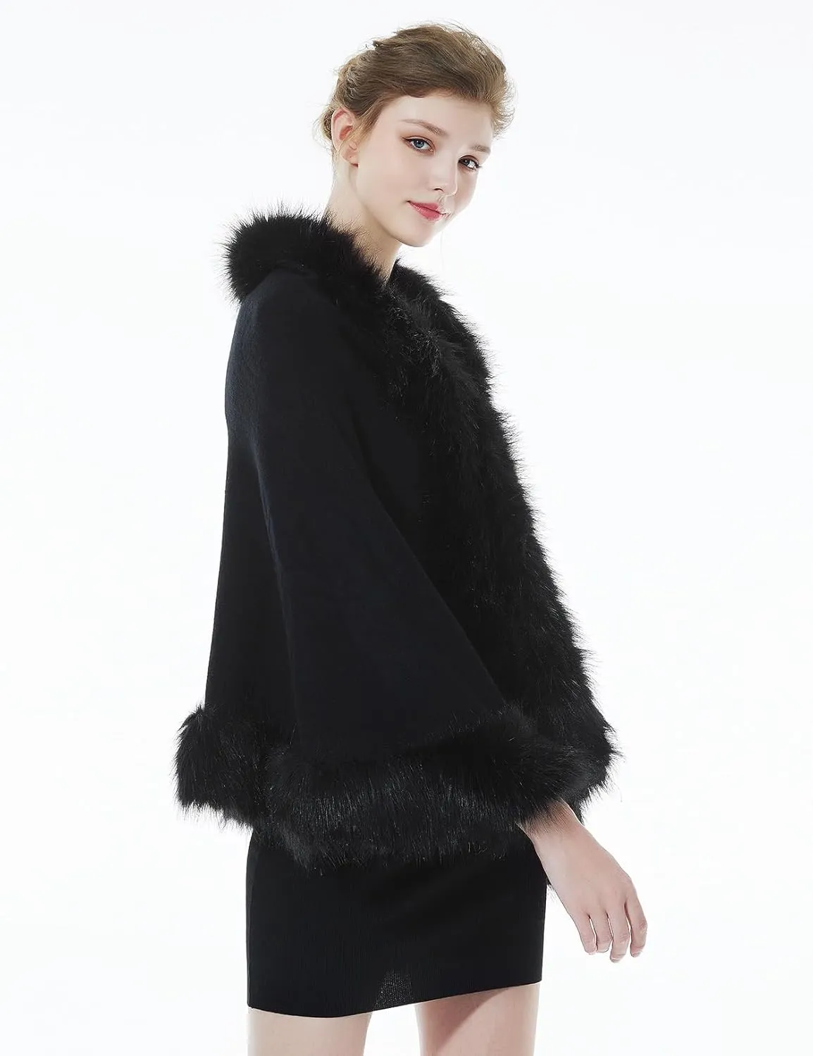 BEAUTELICATE Faux Fur Shawl Wrap Stole Shrug Bridal Winter Wedding with Hook