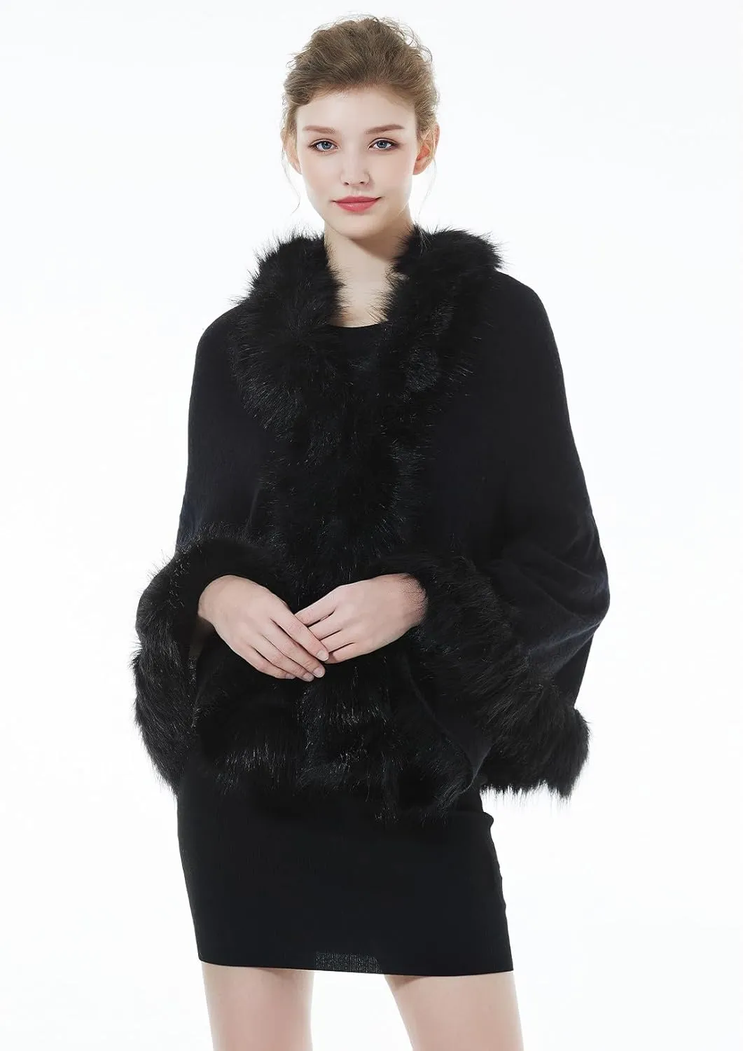 BEAUTELICATE Faux Fur Shawl Wrap Stole Shrug Bridal Winter Wedding with Hook