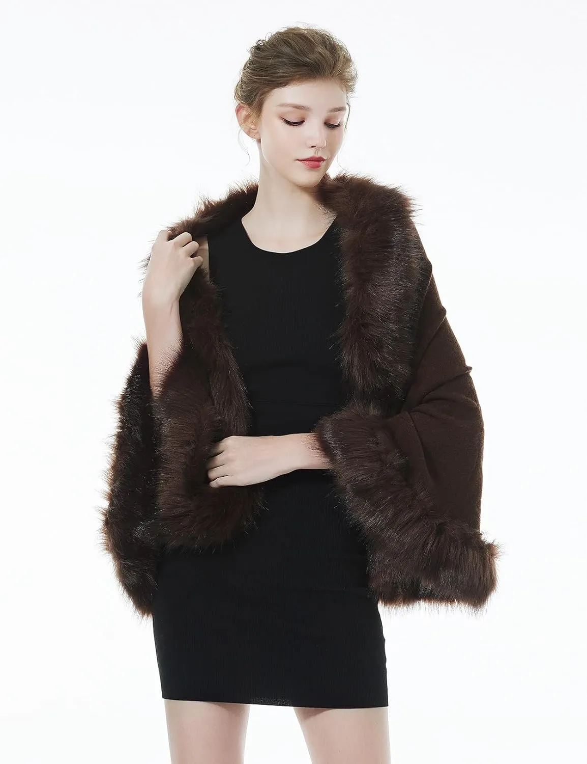BEAUTELICATE Faux Fur Shawl Wrap Stole Shrug Bridal Winter Wedding with Hook