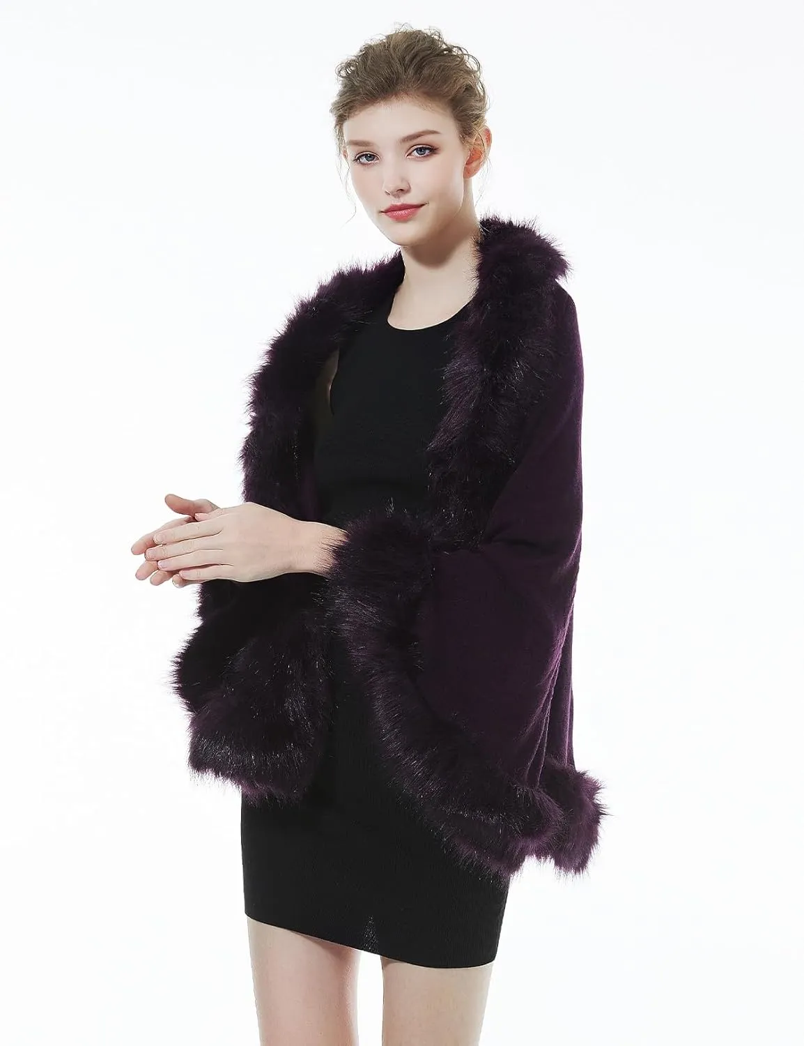 BEAUTELICATE Faux Fur Shawl Wrap Stole Shrug Bridal Winter Wedding with Hook