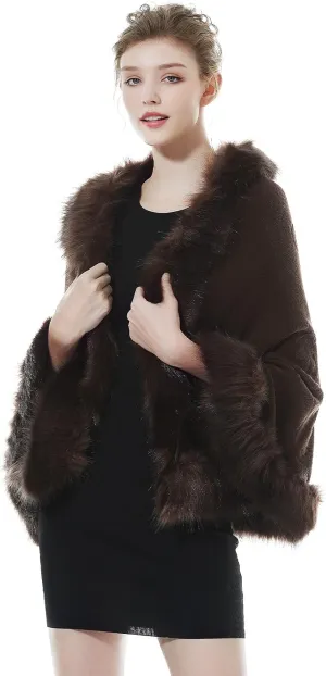 BEAUTELICATE Faux Fur Shawl Wrap Stole Shrug Bridal Winter Wedding with Hook