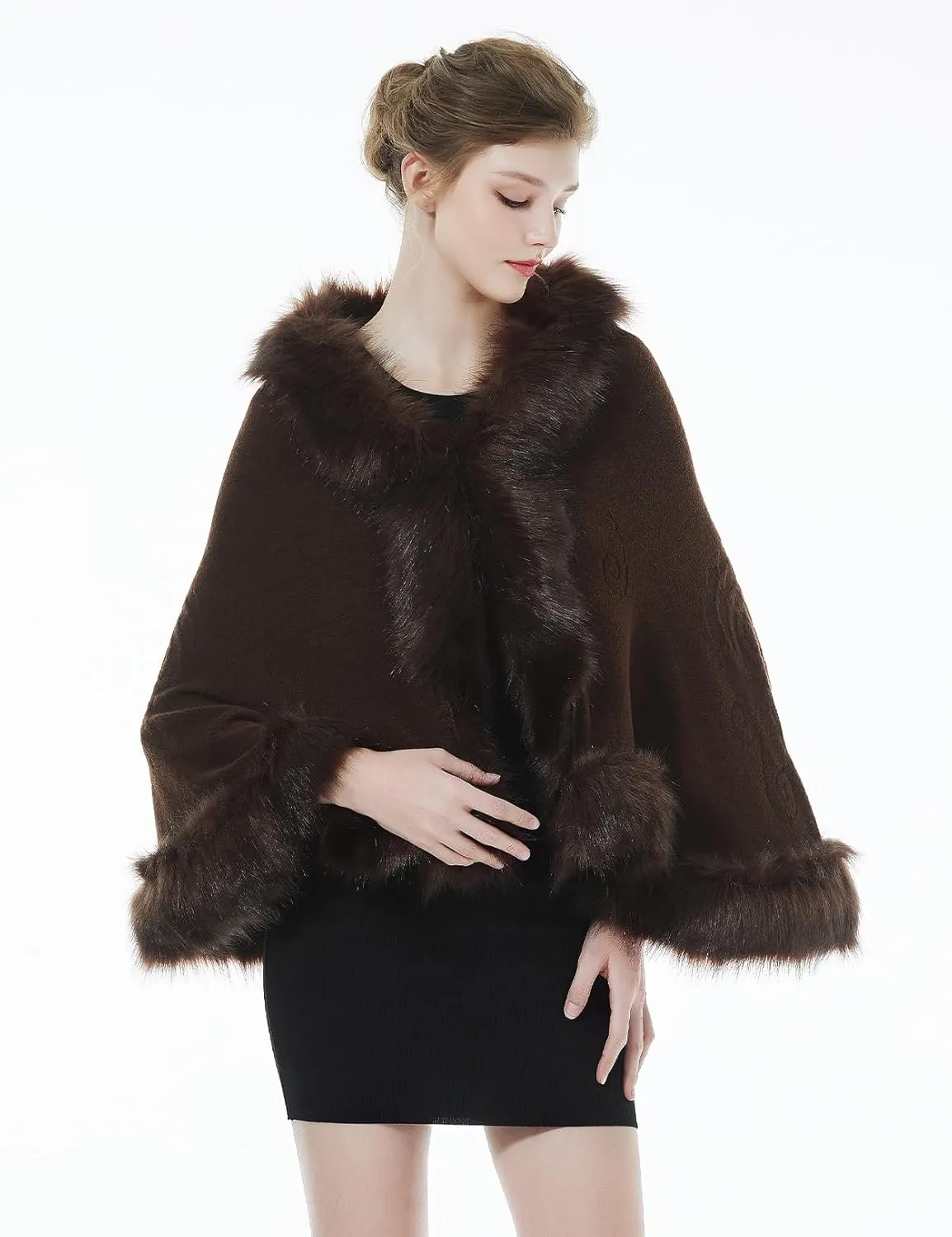 BEAUTELICATE Faux Fur Shawl Wrap Stole Shrug Bridal Winter Wedding with Hook