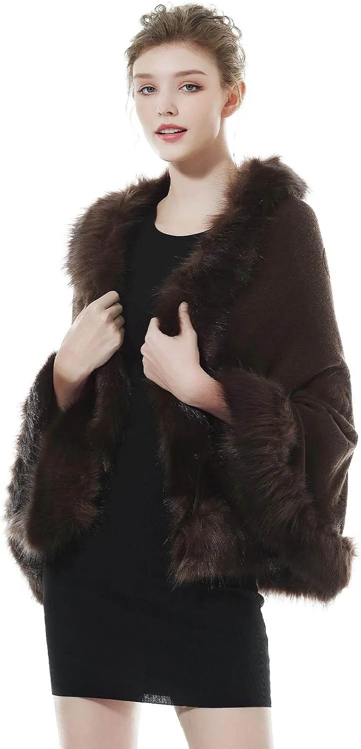 BEAUTELICATE Faux Fur Shawl Wrap Stole Shrug Bridal Winter Wedding with Hook