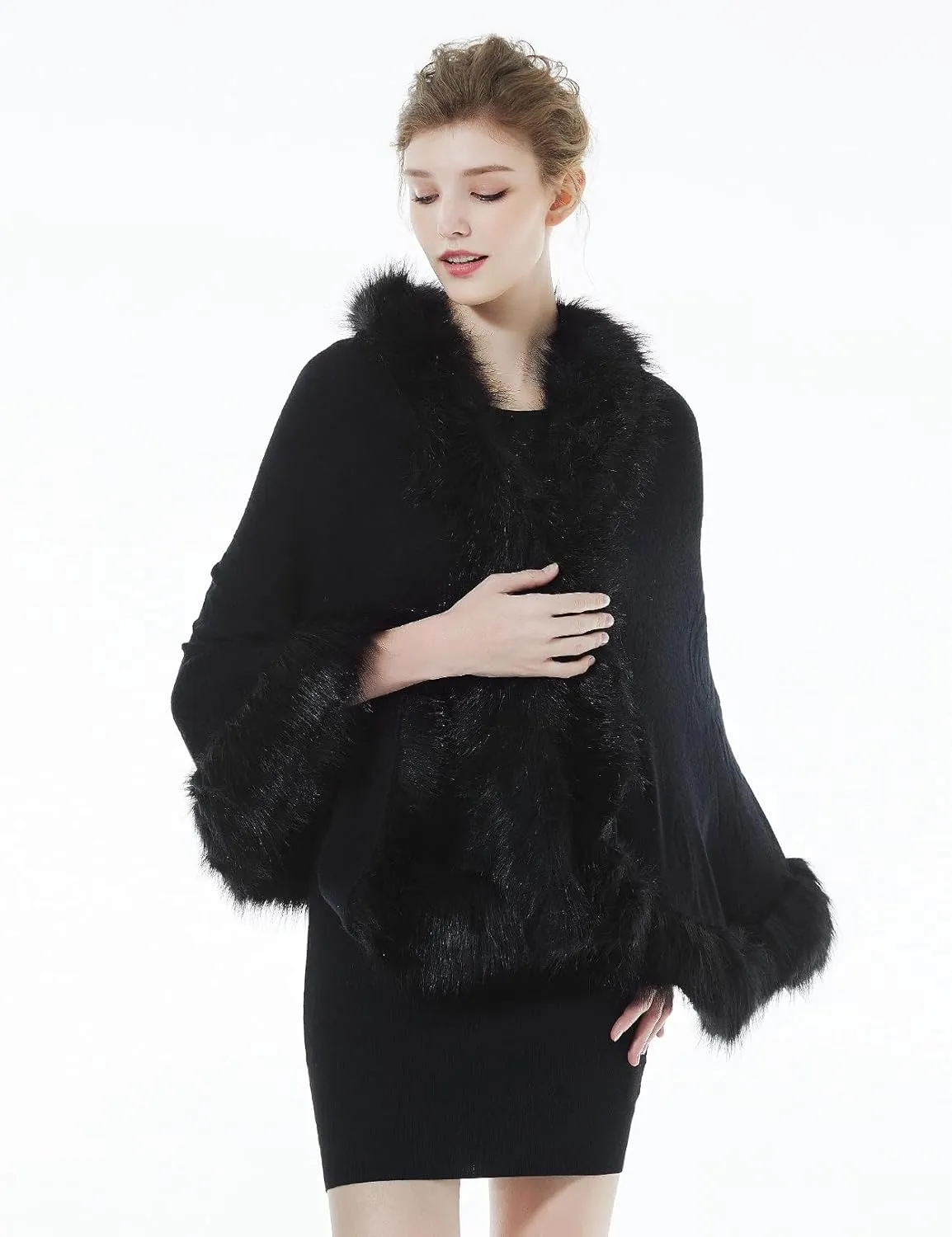 BEAUTELICATE Faux Fur Shawl Wrap Stole Shrug Bridal Winter Wedding with Hook