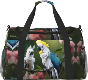 Beautiful Cockatoo Bird Flower print Large Canvas Travel Duffel Bag Weekender Bags for Women Overnight Bag Carry On Tote Bag