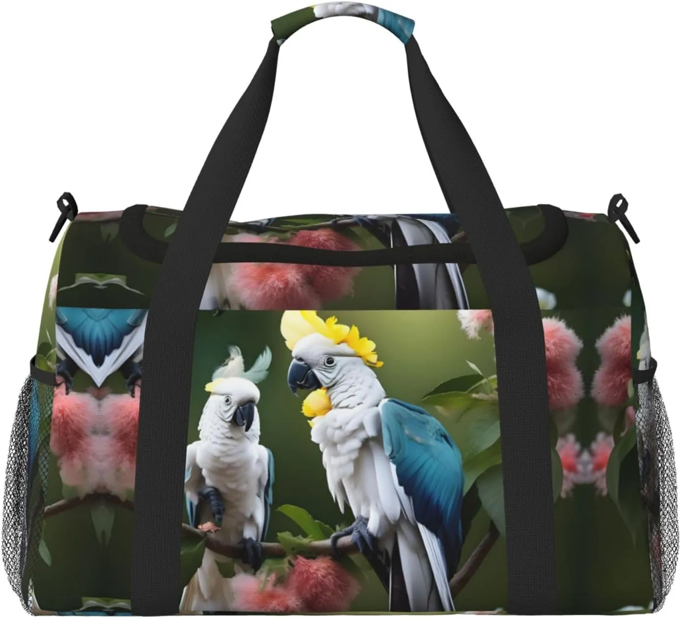 Beautiful Cockatoo Bird Flower print Large Canvas Travel Duffel Bag Weekender Bags for Women Overnight Bag Carry On Tote Bag