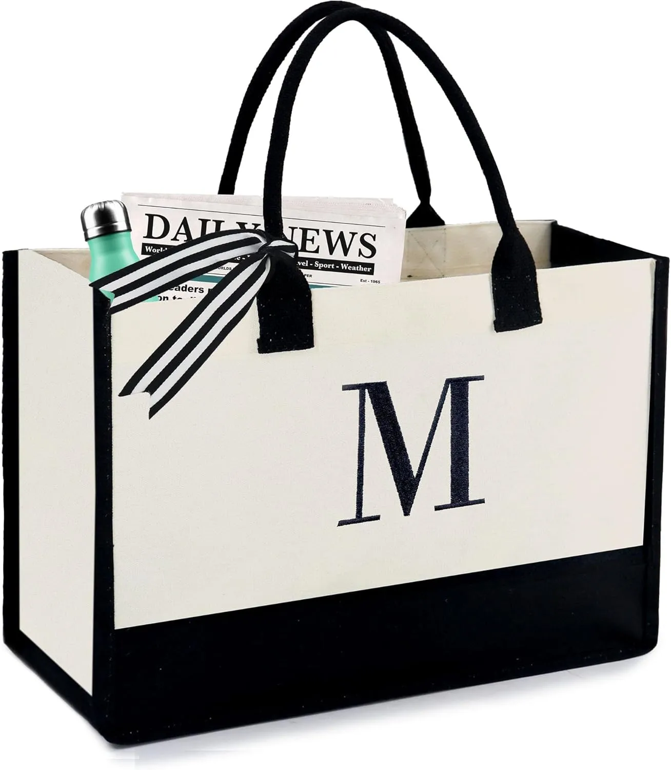 BeeGreen Birthday Gifts For Women 13oz Canvas Tote Bag with Pocket Initial Gifts For Sister Mom Friends Teacher