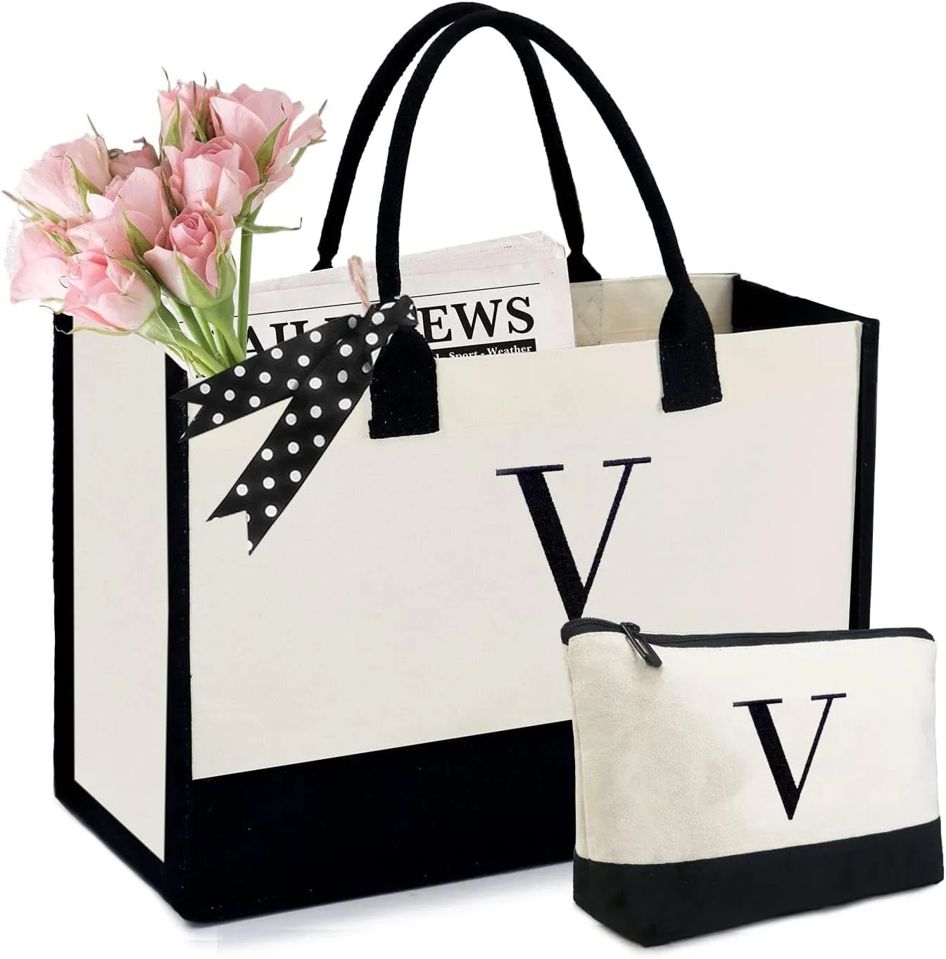 BeeGreen Initial Canvas/Jute Tote Bag Personalized Bag for Wedding, Birthday, Beach, Gift for Women, Mom, Teacher,Friend