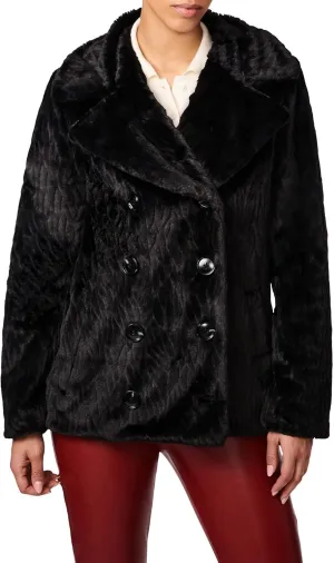 BERNARDO Fashions Double-Breasted Faux Fur Jacket