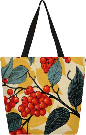 Berry Leaves Watercolour Large Capacity Canvas Tote Bag Stylish Handheld Shoulder Bag Reusable Shopping Bag for Work Travel Beach Trips Shopping