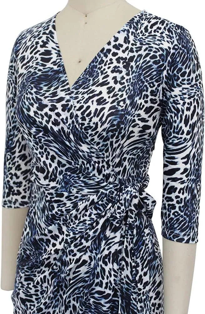 Berydress Women's Classic 3/4 Sleeve V Neck Sheath Casual Party Work Faux Black Wrap Dress