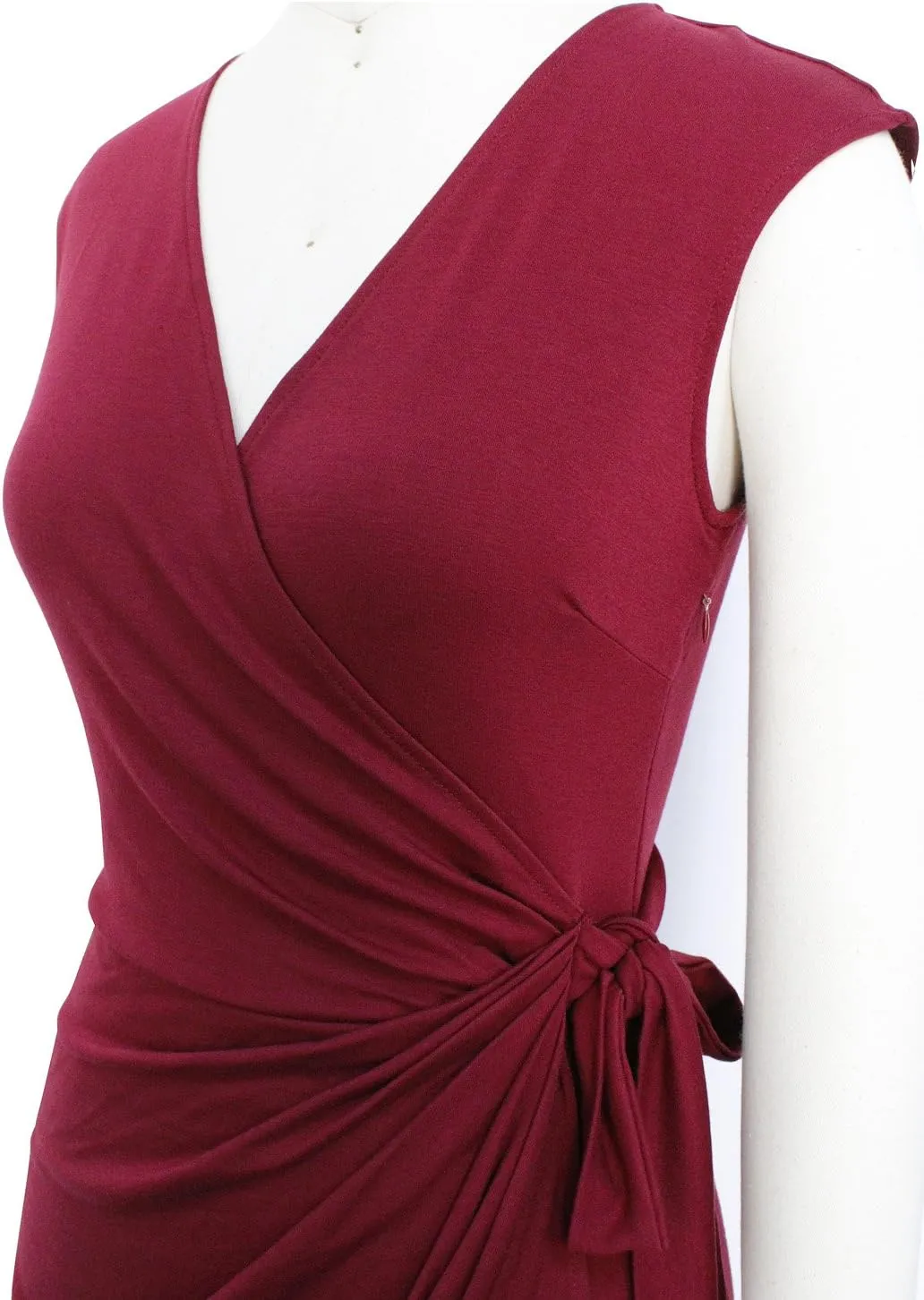 Berydress Women's Vintage V-Neck Sheath Casual Party Work Faux Black Wrap Dress