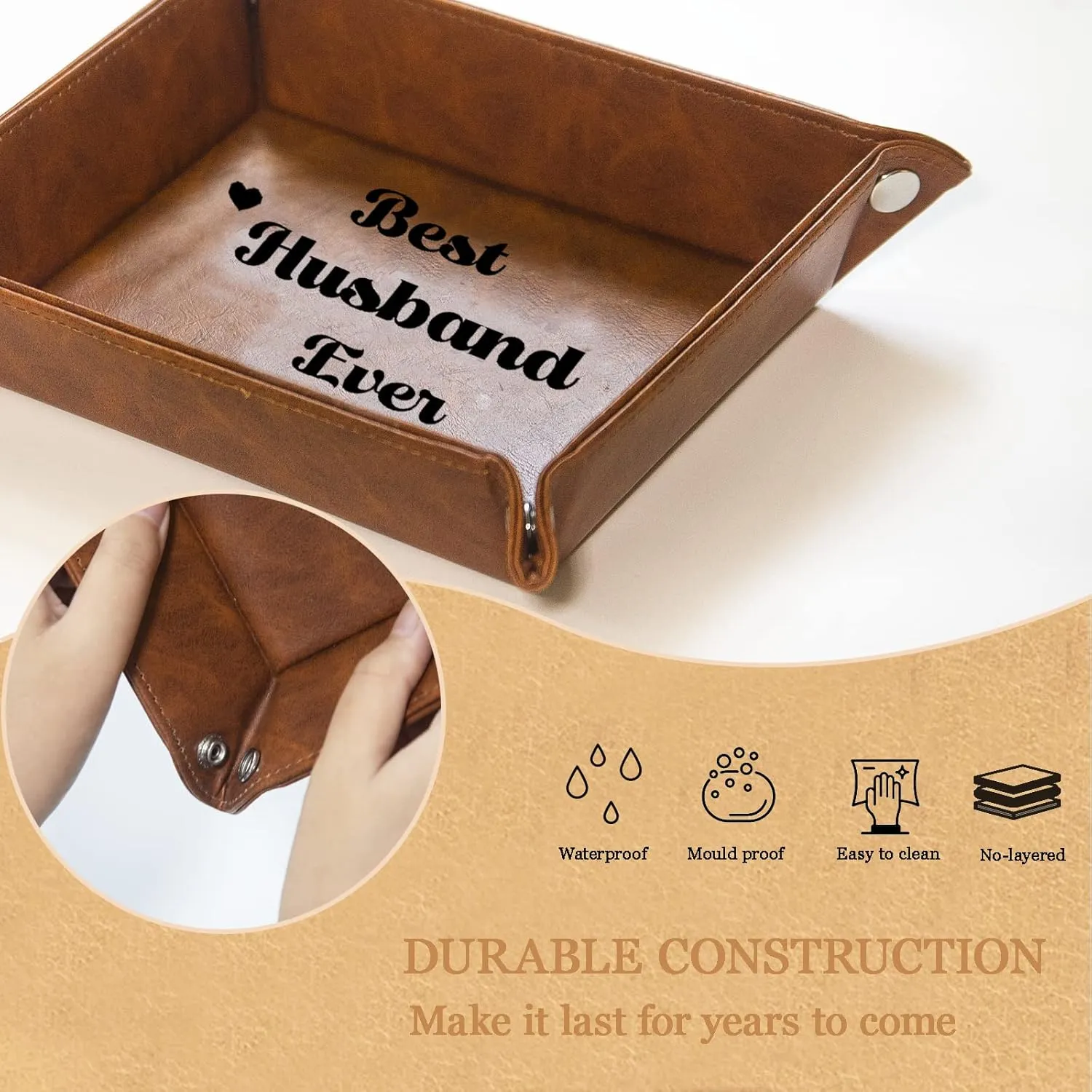 Best Husband Ever Gifts for Husband from Wife PU Leather Valet Tray & Keychain, Unique Gifts for Him Husband Who Has Everything at Birthday Valentines Day Christmas Anniversary
