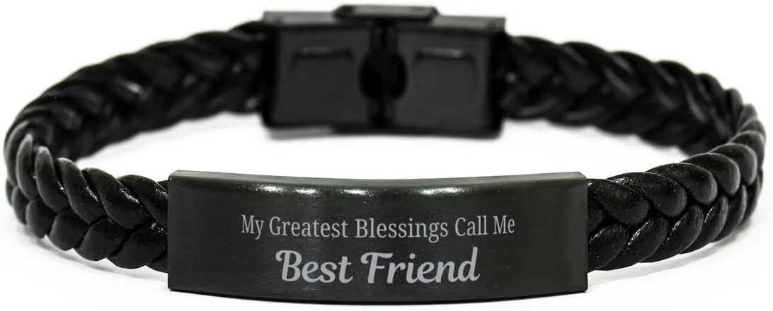 Best Mate Braided Leather Bracelet, My Greatest Blessings Call Me Best Mate Sentimental Heartfelt Christmas Birthday Engraved Gifts for Men Women
