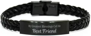 Best Mate Braided Leather Bracelet, My Greatest Blessings Call Me Best Mate Sentimental Heartfelt Christmas Birthday Engraved Gifts for Men Women