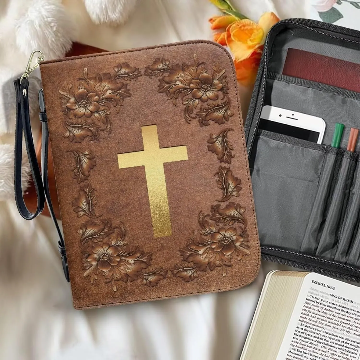 Bible Cover Bible Case for Women Print Bible Case Bible Bag Portable Book Cover Bible Carrying Case for Study