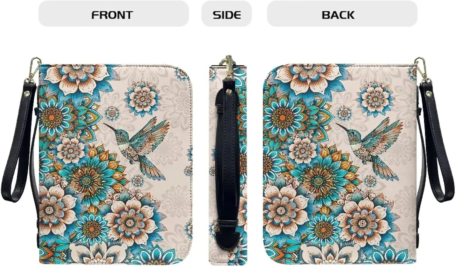 Bible Cover Case for Women Print Pattern Bible Cover Bag with Handle and Ribbon Fit for Standard & Large Size