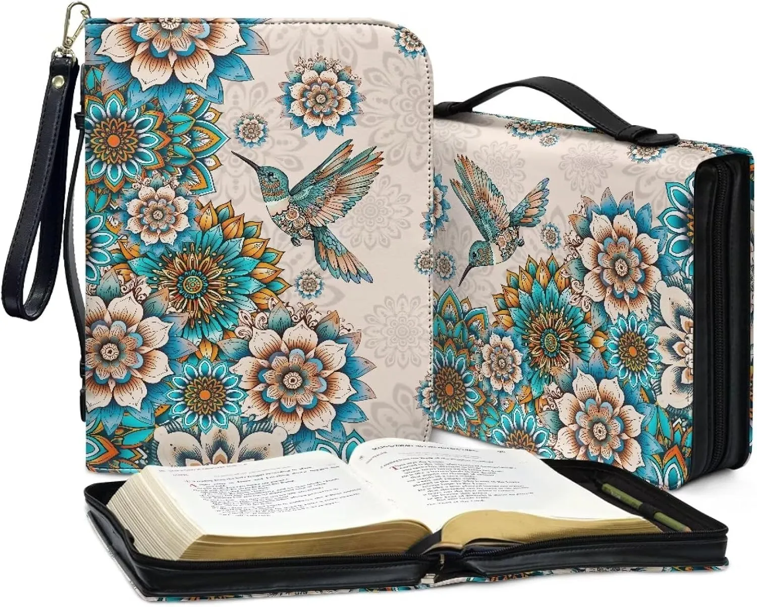 Bible Cover Case for Women Print Pattern Bible Cover Bag with Handle and Ribbon Fit for Standard & Large Size