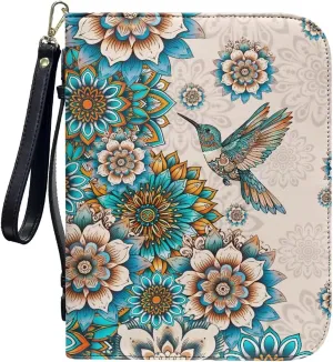 Bible Cover Case for Women Print Pattern Bible Cover Bag with Handle and Ribbon Fit for Standard & Large Size