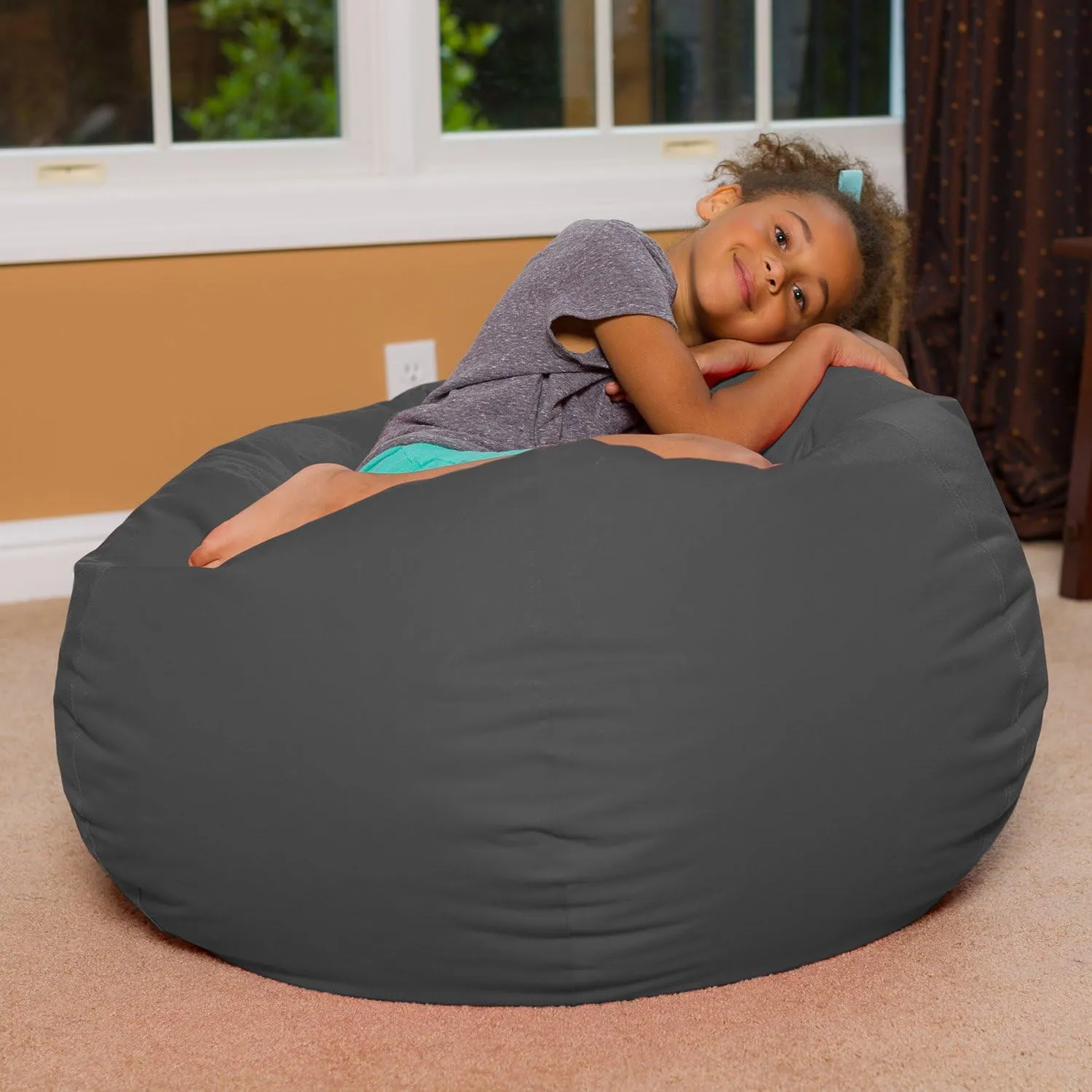 Big Comfy Bean Bag Chair: Posh Large Beanbag Chairs with Removable Cover for Kids, Teens and Adults - Polyester Cloth Puff Sack Lounger Furniture for All Ages - 27 Inch - Heather Gray