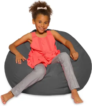 Big Comfy Bean Bag Chair: Posh Large Beanbag Chairs with Removable Cover for Kids, Teens and Adults - Polyester Cloth Puff Sack Lounger Furniture for All Ages - 27 Inch - Heather Gray