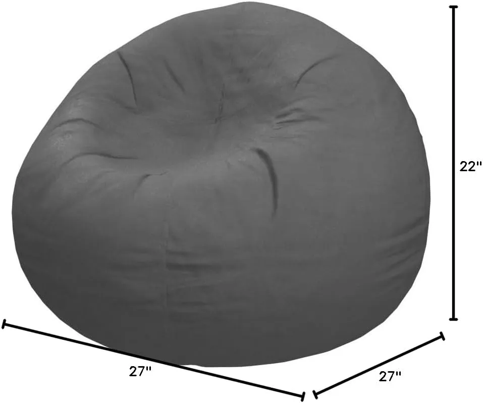 Big Comfy Bean Bag Chair: Posh Large Beanbag Chairs with Removable Cover for Kids, Teens and Adults - Polyester Cloth Puff Sack Lounger Furniture for All Ages - 27 Inch - Heather Gray