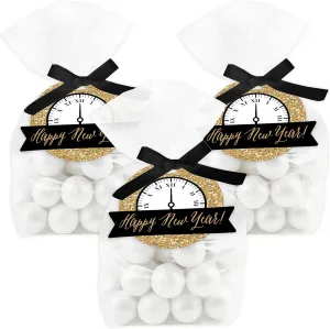 Big Dot of Happiness New Year’s Eve - Gold - New Years Eve Party Clear Goodie Favor Bags - Treat Bags With Tags - Set of 12