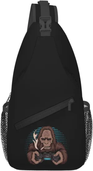 Bigfoot With Game Controller In Hand Crossbody Bags For Women Men Chest Backpack Gym Shoulder Bag Travel Outdoor Sports Casual Crossbody Bags
