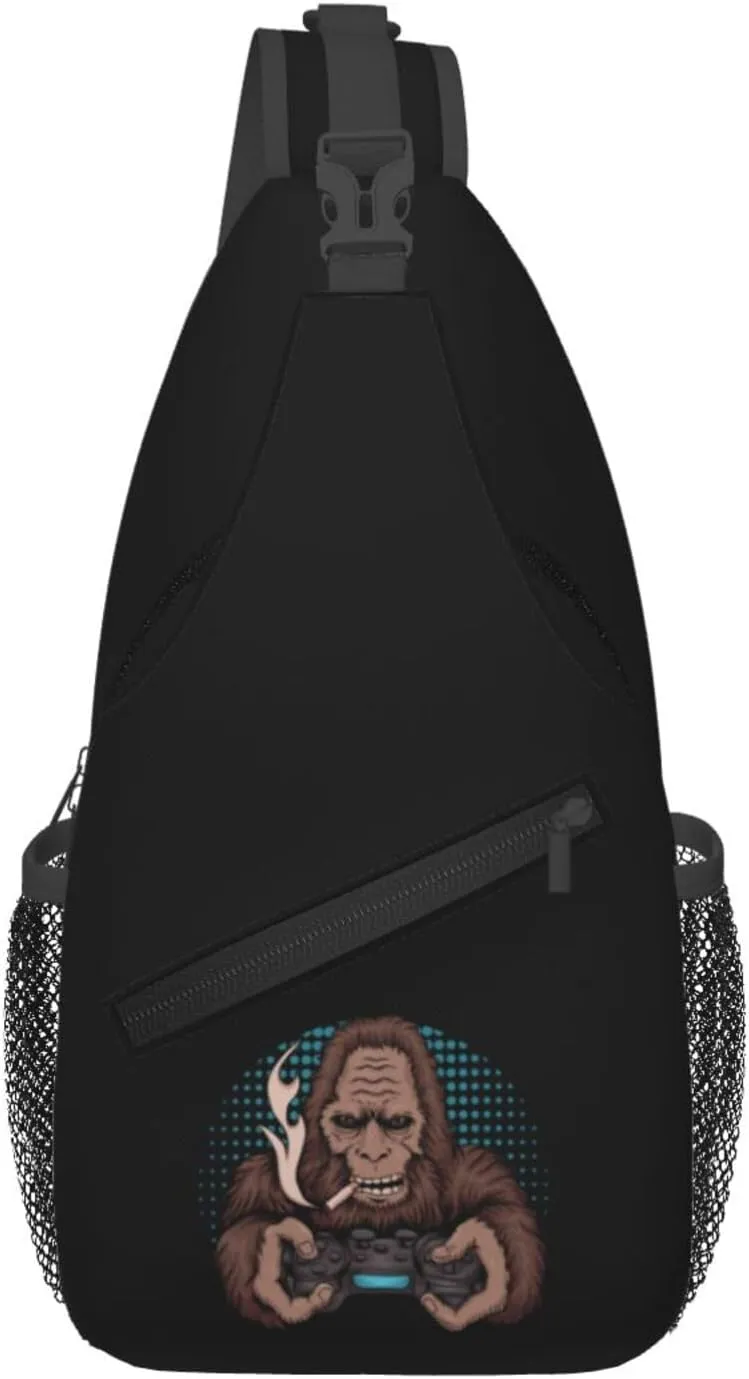 Bigfoot With Game Controller In Hand Crossbody Bags For Women Men Chest Backpack Gym Shoulder Bag Travel Outdoor Sports Casual Crossbody Bags