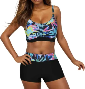 Bikini Sets for Women Ladies Two Piece Swimsuits Push Up Bra Top and Bottoms Shorts High Waisted Beachwear