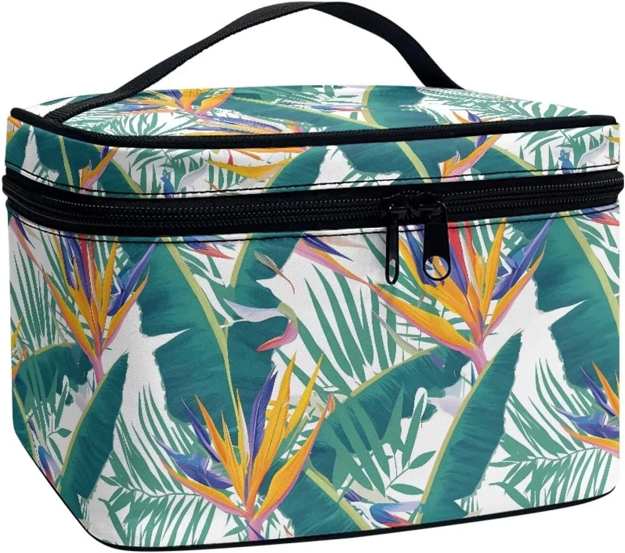 Bird Of Paradise Flowers Large Travel Makeup Bag for Women Tropical Floral Zipper Cosmetics Organizer Pouch Purse, Hawaii Style Storage Bag for Toiletries Essentials