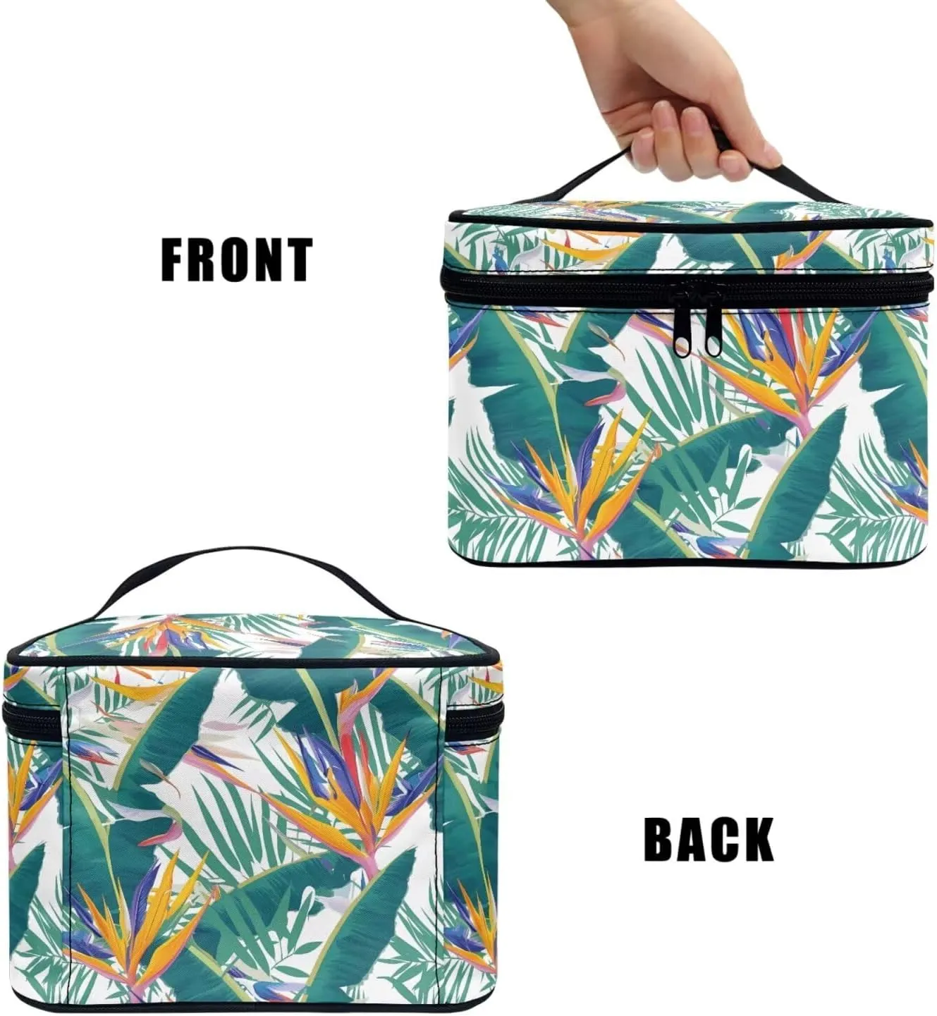 Bird Of Paradise Flowers Large Travel Makeup Bag for Women Tropical Floral Zipper Cosmetics Organizer Pouch Purse, Hawaii Style Storage Bag for Toiletries Essentials