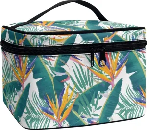 Bird Of Paradise Flowers Large Travel Makeup Bag for Women Tropical Floral Zipper Cosmetics Organizer Pouch Purse, Hawaii Style Storage Bag for Toiletries Essentials