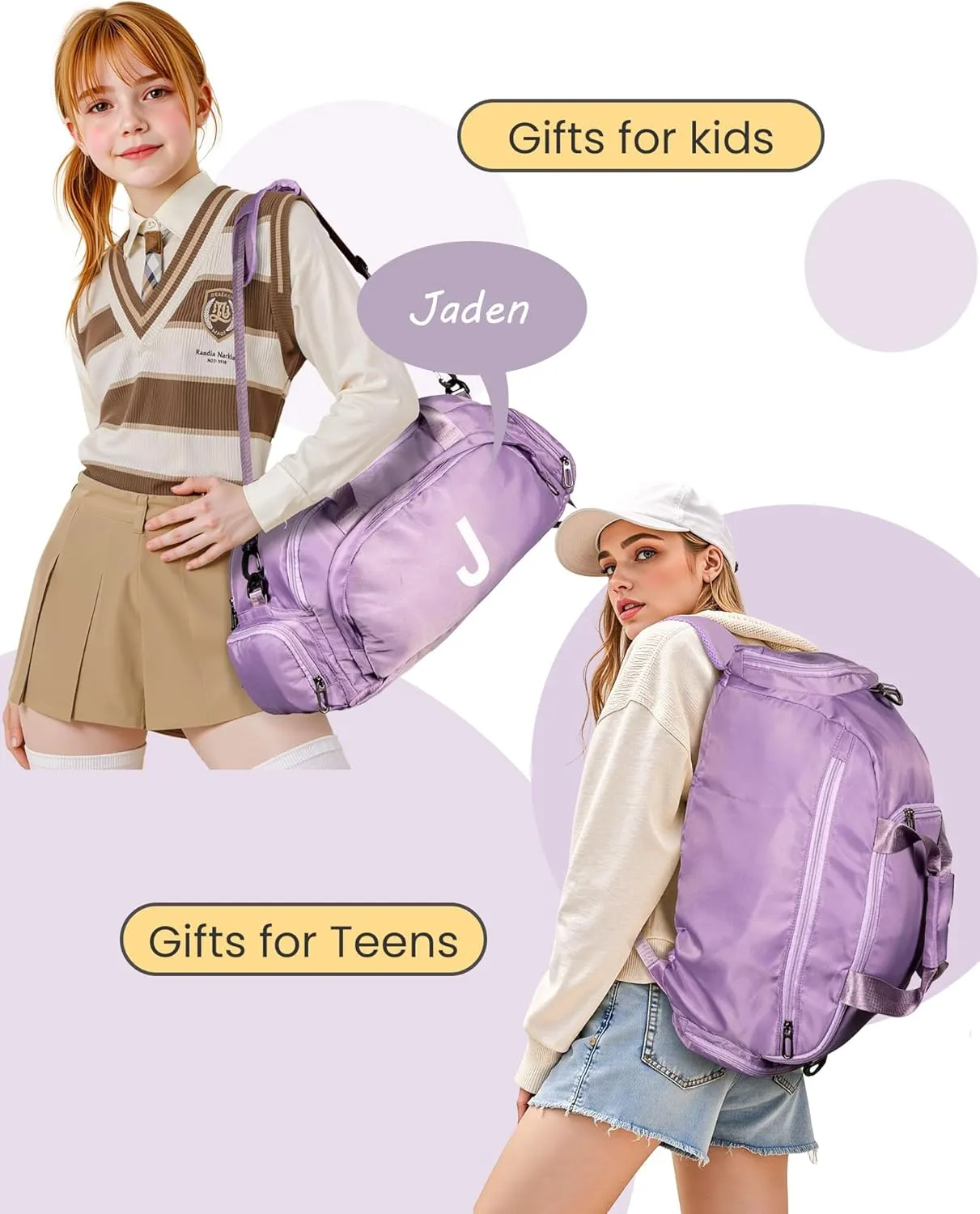 Birthday Gifts for 12 13 14 15 16 17 18, Initial Gym Bags with Shoe Compartment, Personalized Girl Duffel Bag, Monogram Kid Overnight Bags, Preppy Stuff Weekend Bag (Letter K)
