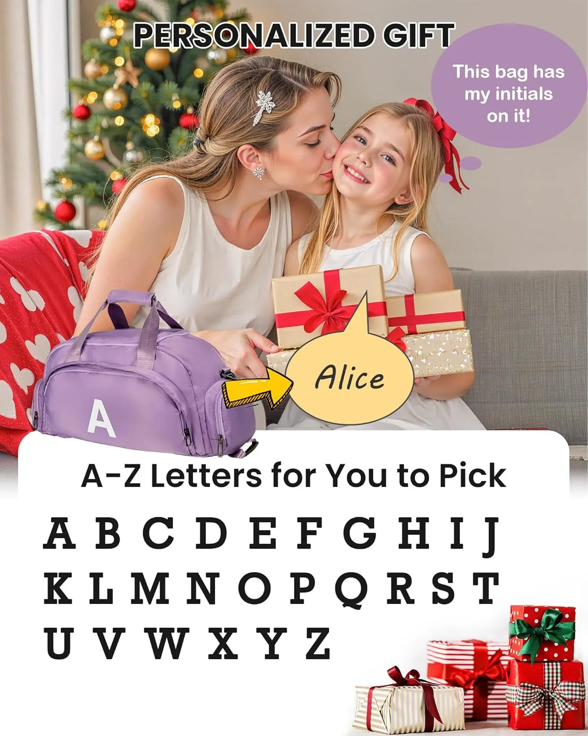 Birthday Gifts for 12 13 14 15 16 17 18, Initial Gym Bags with Shoe Compartment, Personalized Girl Duffel Bag, Monogram Kid Overnight Bags, Preppy Stuff Weekend Bag (Letter K)