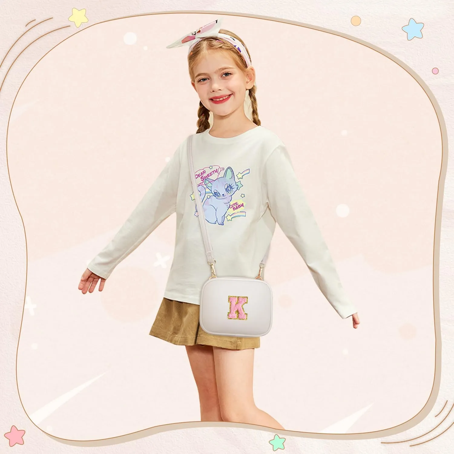 Birthday Gifts for 4 5 6 7 8 9 10 11 12 13 Year Old Girls Initial PU Leather Crossbody Bags for Girls