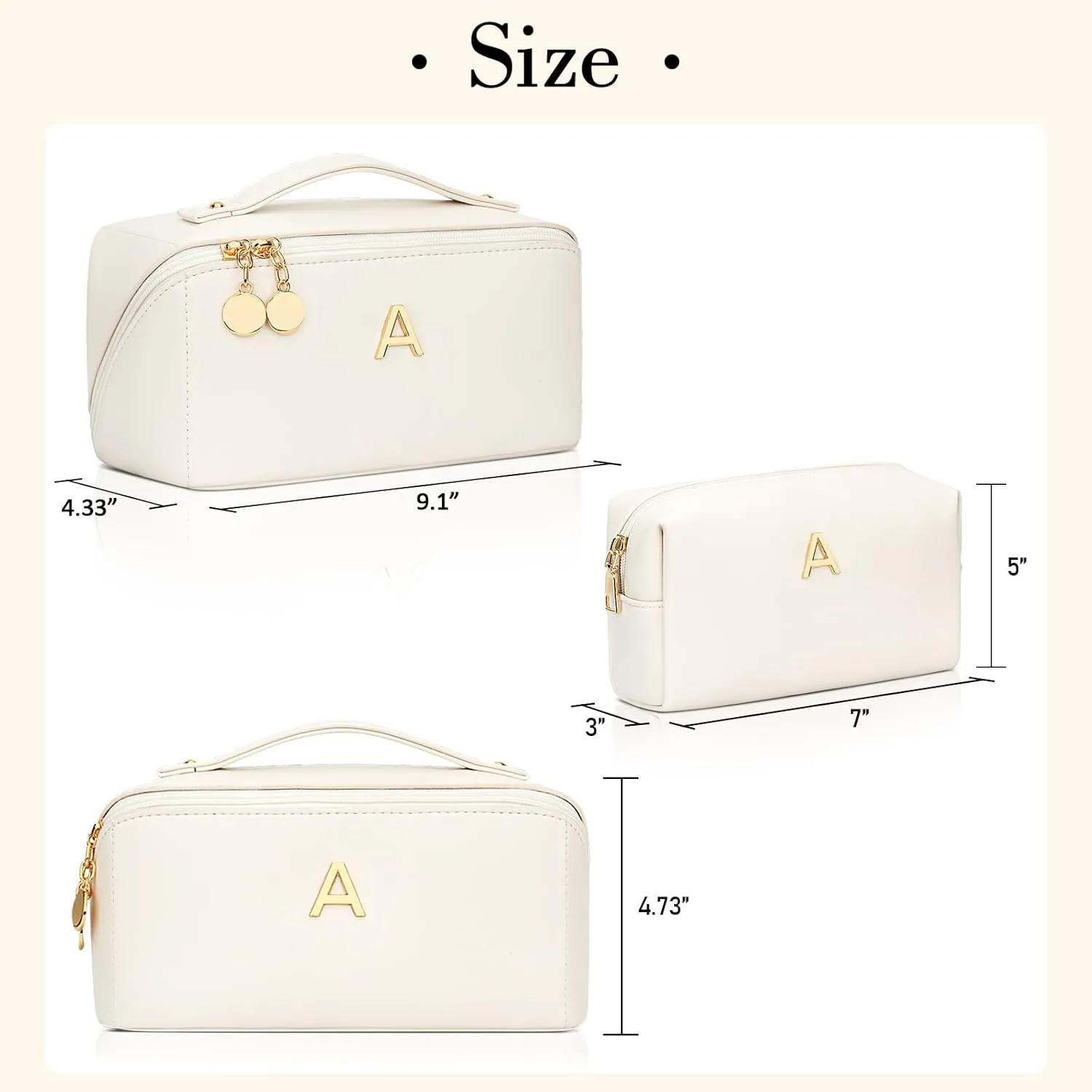 Birthday Gifts for Women Teen Girl, Personalized Initial Makeup Organizer Bag Set, Open Flat Travel Cosmetic Bag With Clear Divider and Handle(Beige,A)