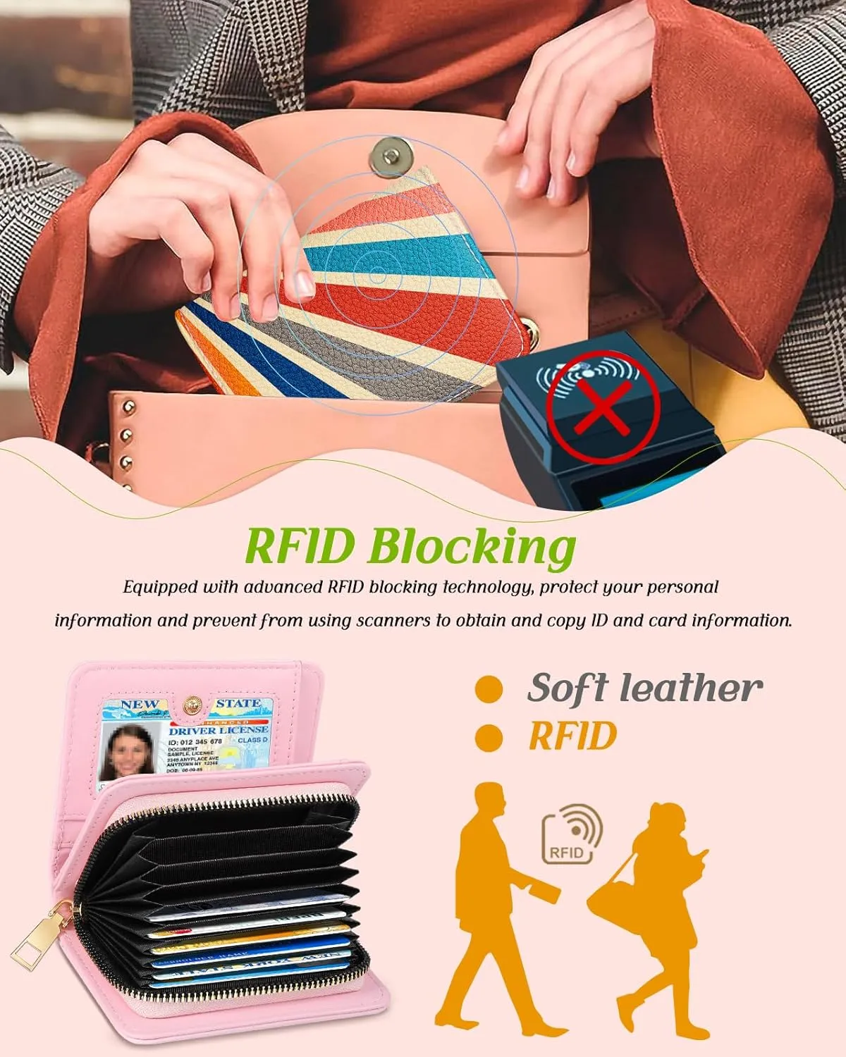 Bistup Credit Card Holder Wallet for Women Cute Leather Ladies Teen Girls Female Cardholder Wallets Accordion Purse Small Medium Aesthetic Print Sun Unique Modern Rfid Zipper Around