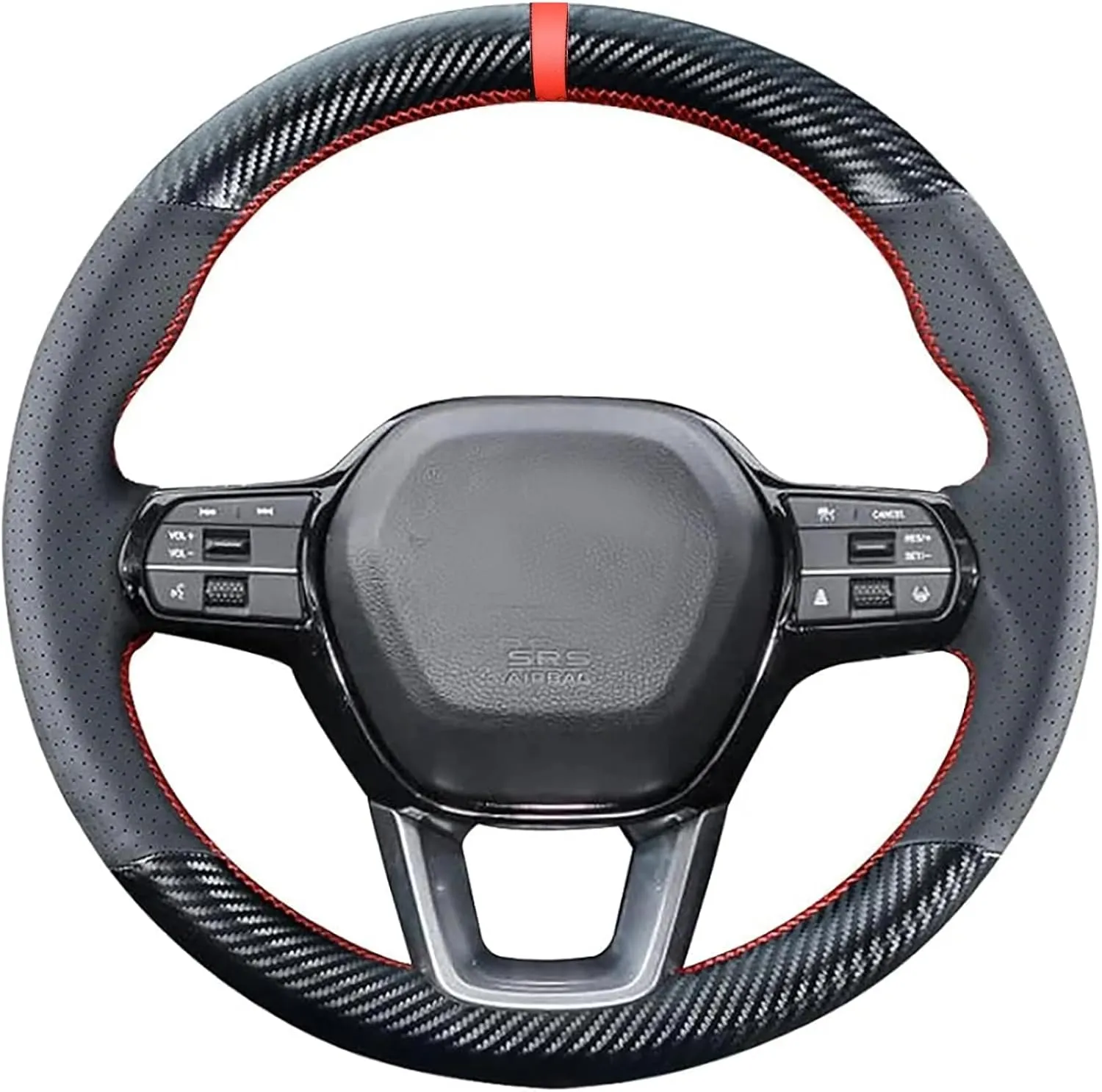 Black Genuine Leather Suede Car Custom Fit Hand Stitched OEM Steering Wheel Cover for Honda Civic 2022 2023 2024 Civic Si 2022 2023 2024 Civic XI Honda Civic11 Accessories