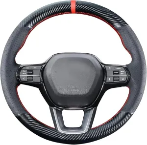 Black Genuine Leather Suede Car Custom Fit Hand Stitched OEM Steering Wheel Cover for Honda Civic 2022 2023 2024 Civic Si 2022 2023 2024 Civic XI Honda Civic11 Accessories