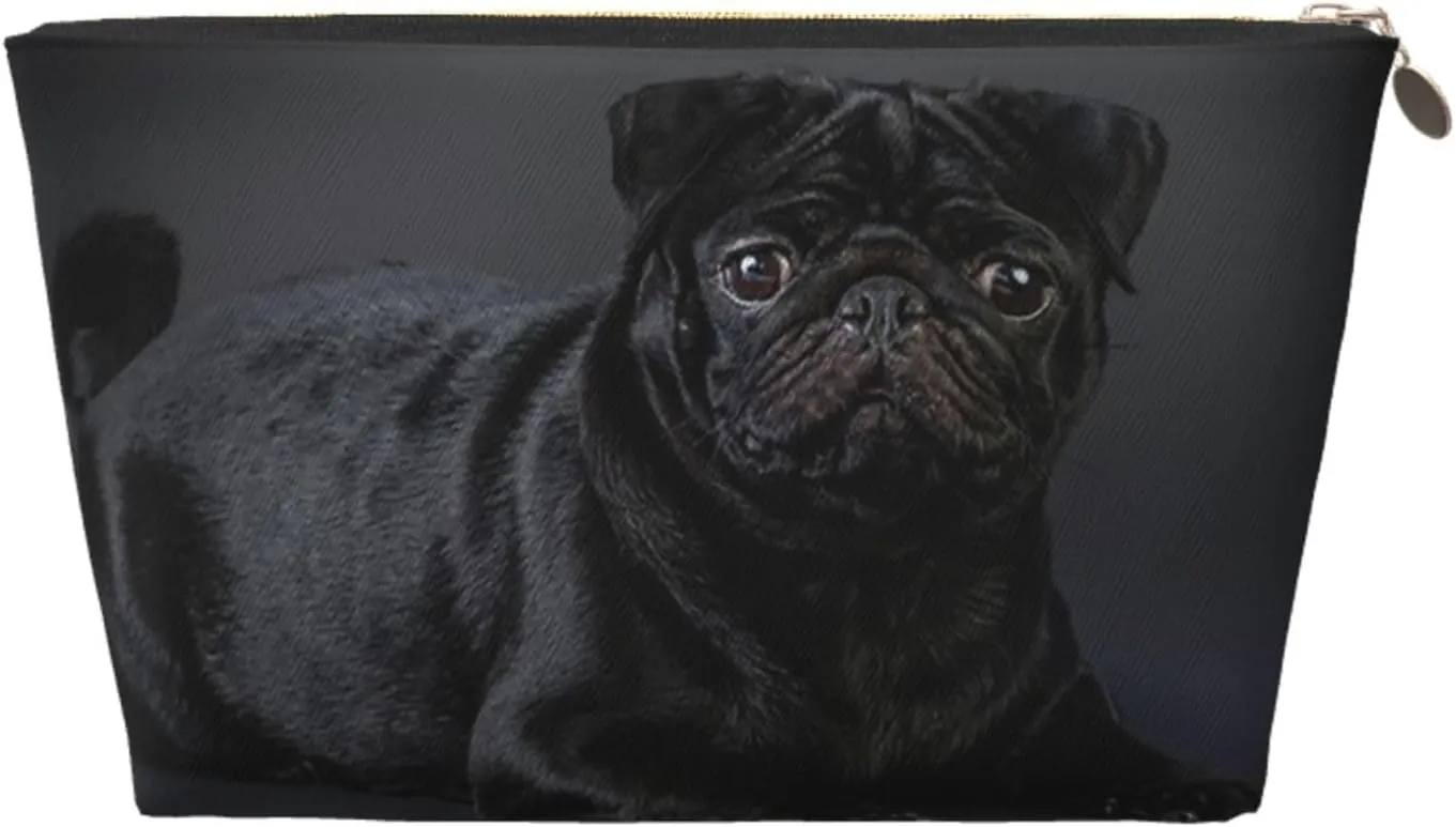 Black pug Cosmetic Bag Travel Makeup Bag Organizer Toiletry Bag with Zipper Storage Pouch Coin Purse Brushes for Women Girls Gifts