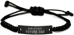 Black Rope Bracelet From Future Dad, World's Best Future Dad, Birthday Christmas Motivational Funny Gifts Support Love Gifts Engraved Bracelet For Men Women