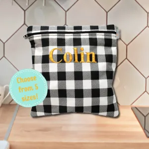 Black White Checked Personalized Reusable Bag