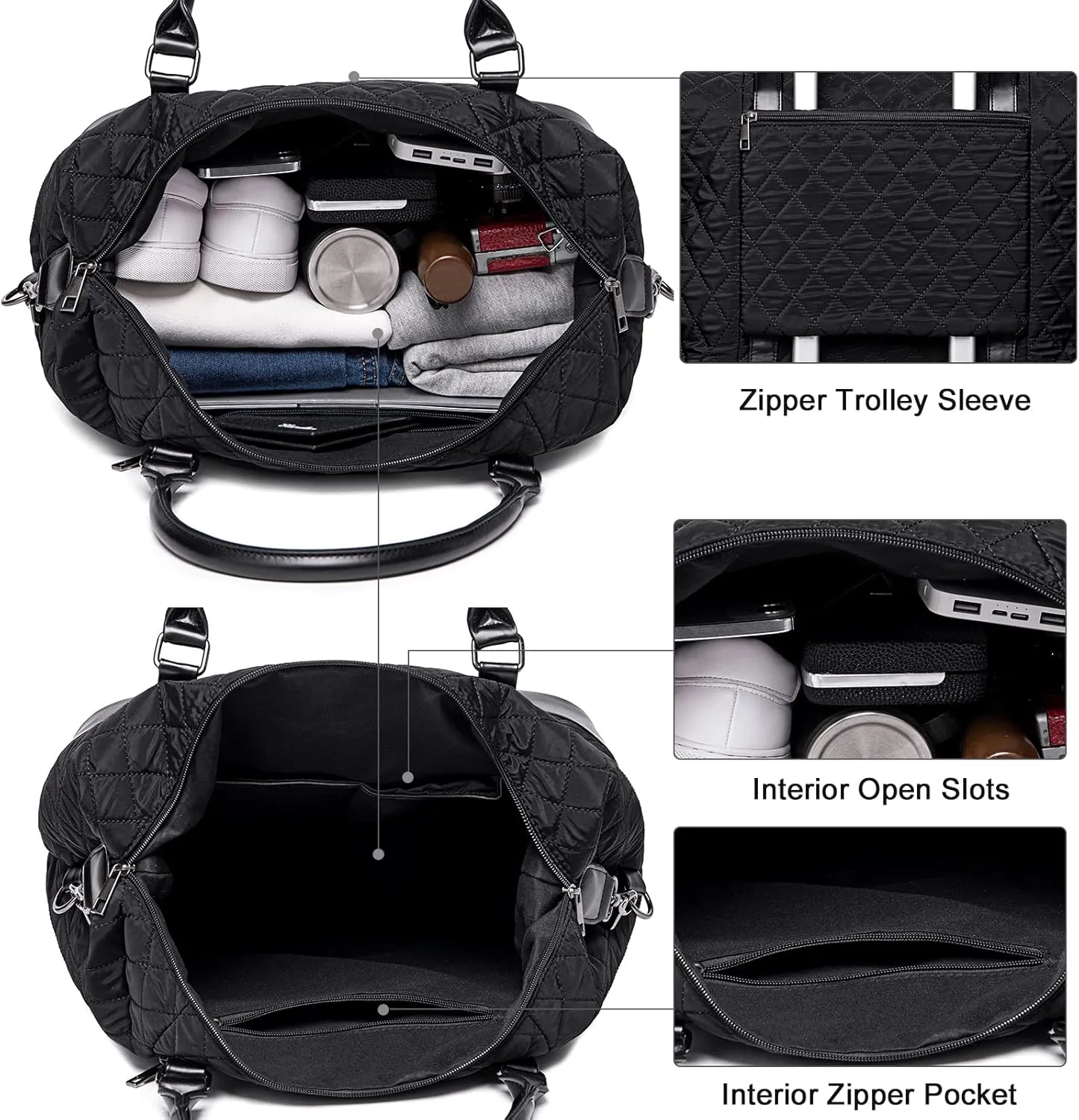 BLUBOON Travel Tote Bags with Zipper Ladies Canvas Bag Weekender Overnight Bag for Women Carry on Duffel Bag Trolley Sleeve