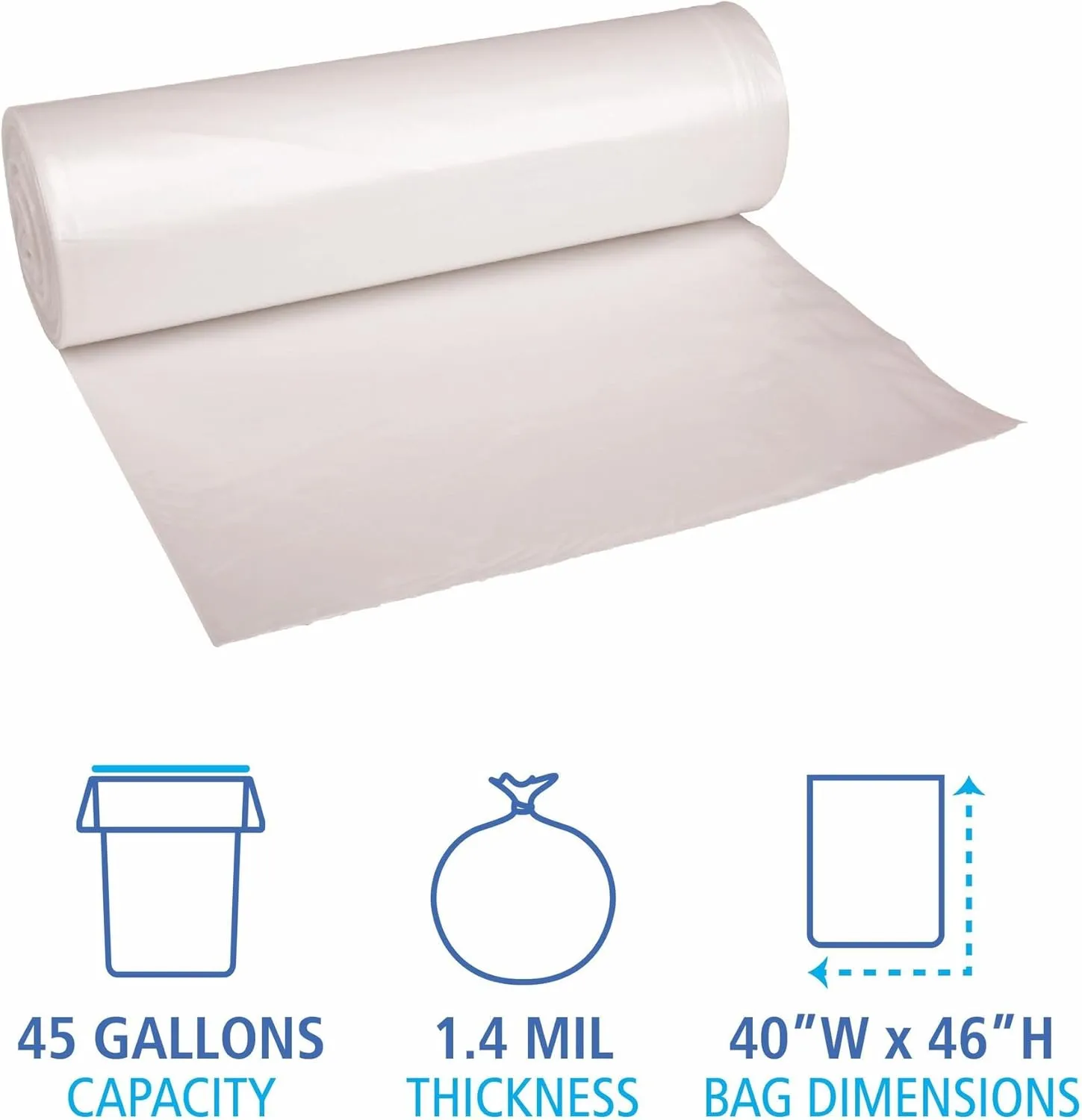 Boardwalk X8046DCKR01 40 in. x 46 in. 45 gal. 1.4 mil Recycled Low-Density Polyethylene Can Liners - Clear (100/Carton)