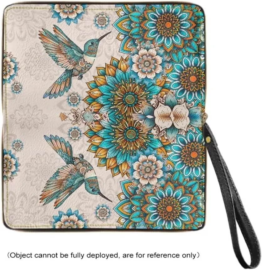 Boho Mandala Leather Wristlet Wallet for Women Hummingbird Large Credit Card Clutch Wallets Elegant Travel Purse Handbag