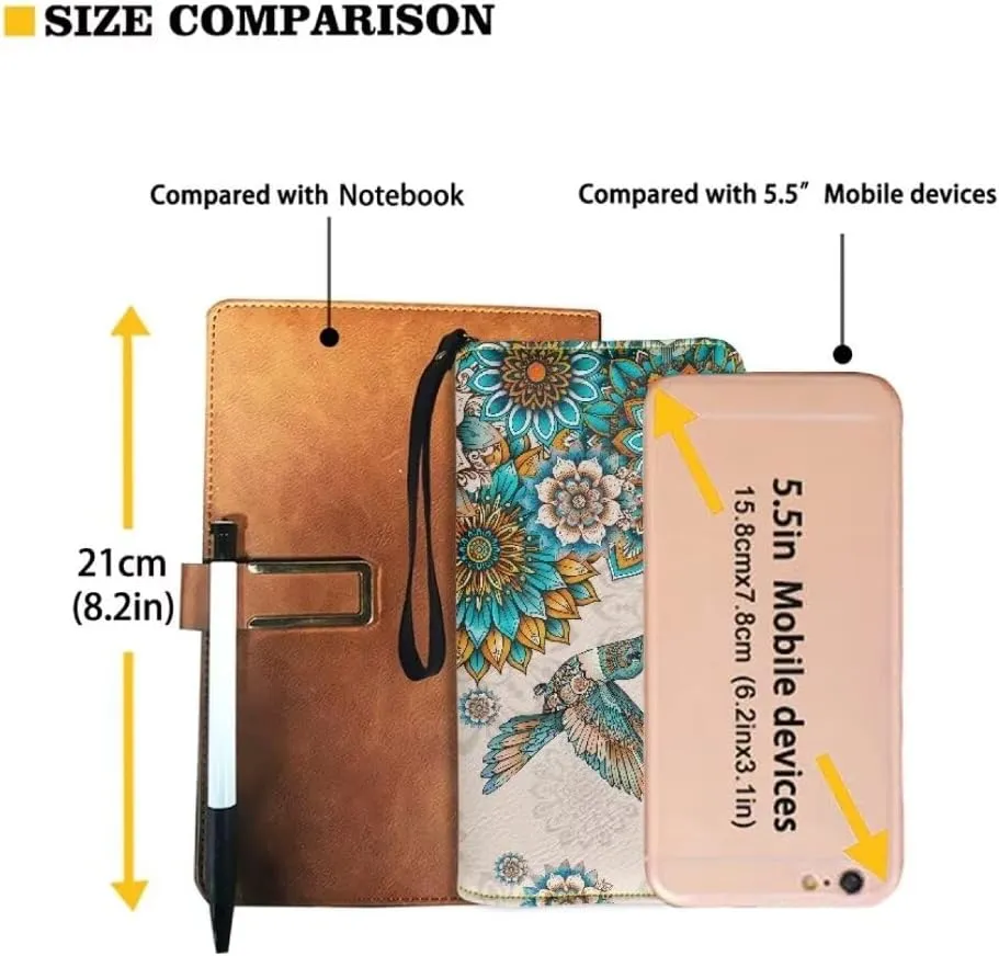 Boho Mandala Leather Wristlet Wallet for Women Hummingbird Large Credit Card Clutch Wallets Elegant Travel Purse Handbag